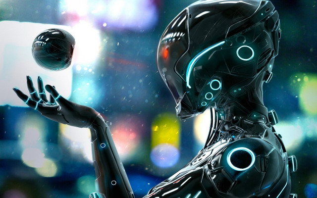 Robot ball cyberpunk glowing moon free wallpaper - medium preview image