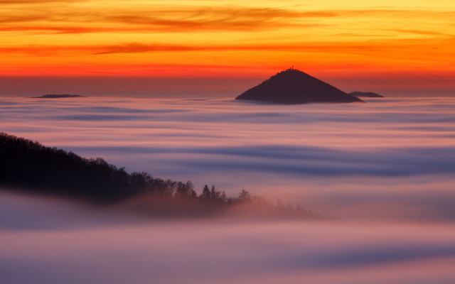 Mountain clouds sunset fog reflection free wallpaper - medium preview image