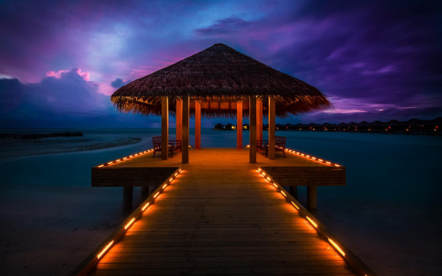 Pier lit gazebo night purple free wallpaper - medium preview image