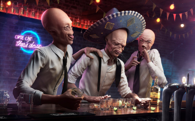 Bald men chess bar neon free wallpaper - medium preview image