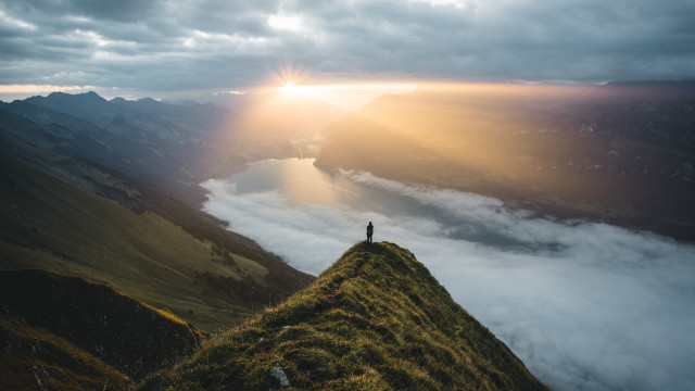 Mountain hill sky clouds sunlight free wallpaper - medium preview image