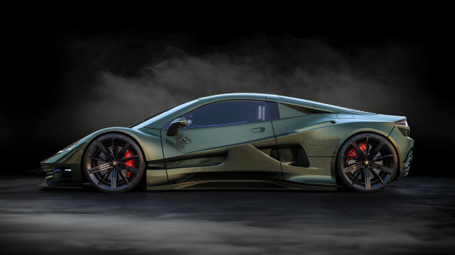 Green sports car red wheels free wallpaper - medium preview image