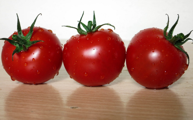 Three tomatoes water droplets berry free wallpaper - medium preview image
