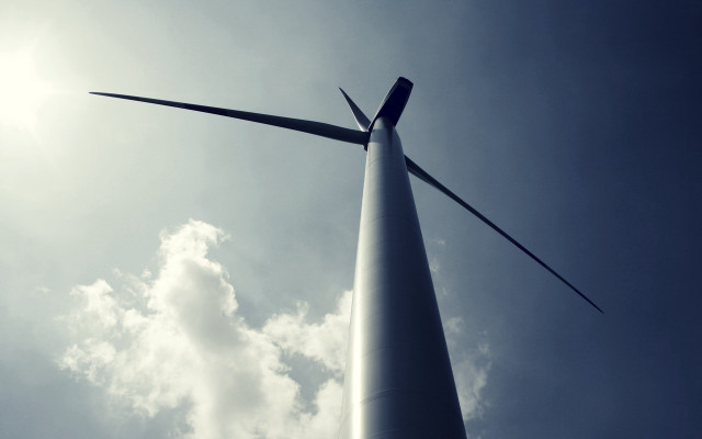 Wind turbine blue sky clouds free wallpaper - medium preview image