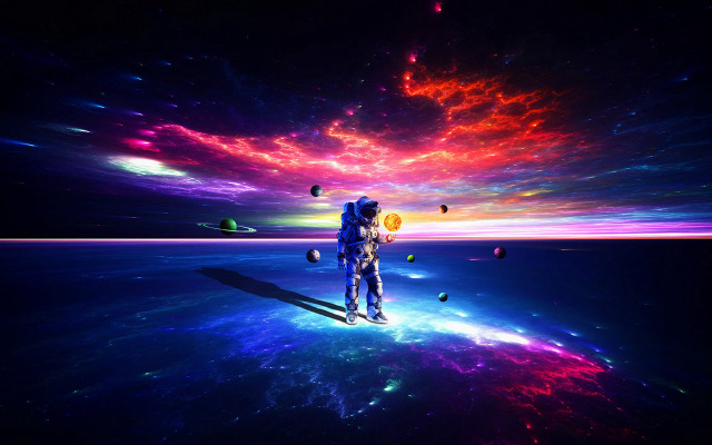 Space man planet starry sky free wallpaper - medium preview image