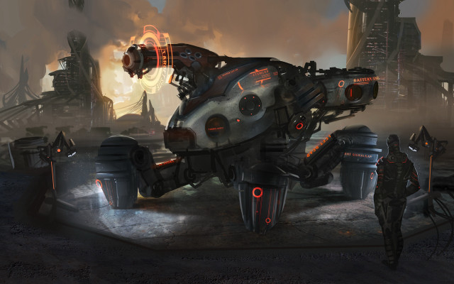 Futuristic afrofuturism mecha giantgun city free wallpaper - medium preview image
