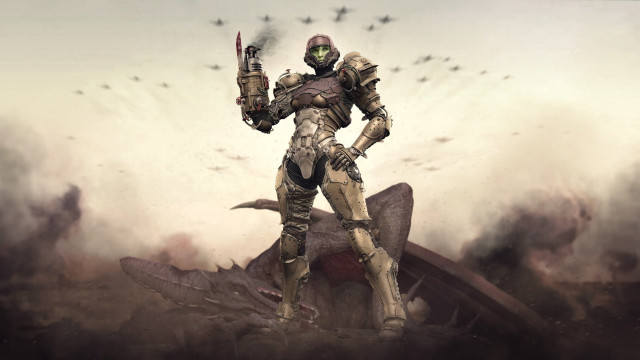 Futuristic suit man gun bird free wallpaper - medium preview image