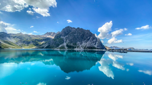 Mountain reflection bridge lake sky free wallpaper - medium preview image
