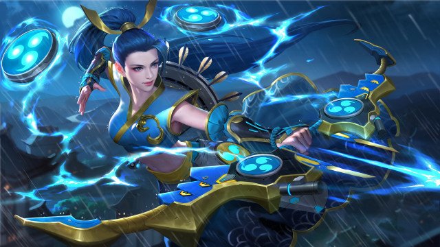 Woman sword lightning rain glow free wallpaper - medium preview image