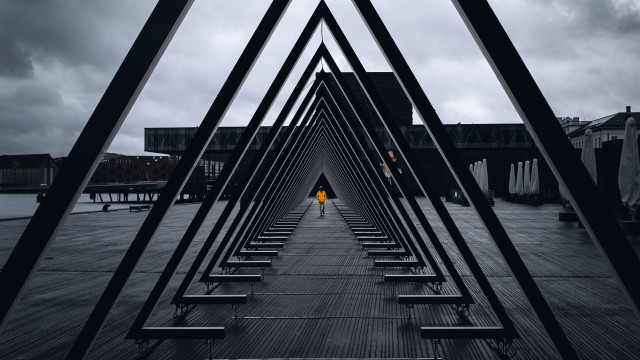 Walkway yellow umbrella constructivism geometric free wallpaper - medium preview image