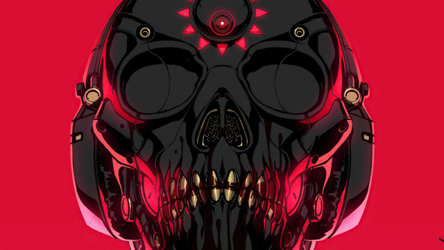 Skull helmet cyberpunk psychedelic red free wallpaper - medium preview image