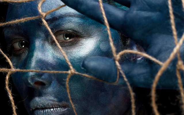 Blue face paint woman net free wallpaper - medium preview image