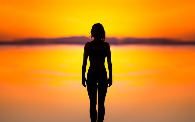Woman beach sunset backlighting black free wallpaper - medium preview image