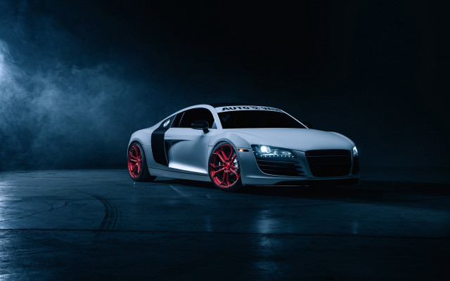 White car red rims dark free wallpaper - medium preview image
