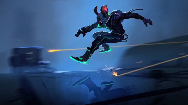 Futuristic snowboarder neon lights helmet free wallpaper - medium preview image