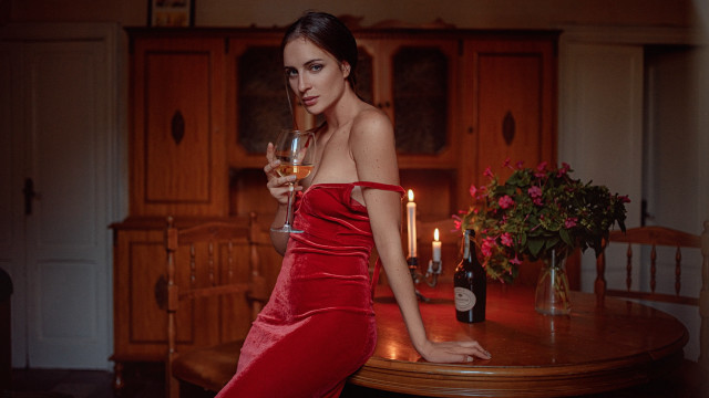 Woman red dress wine glass free wallpaper - medium preview image