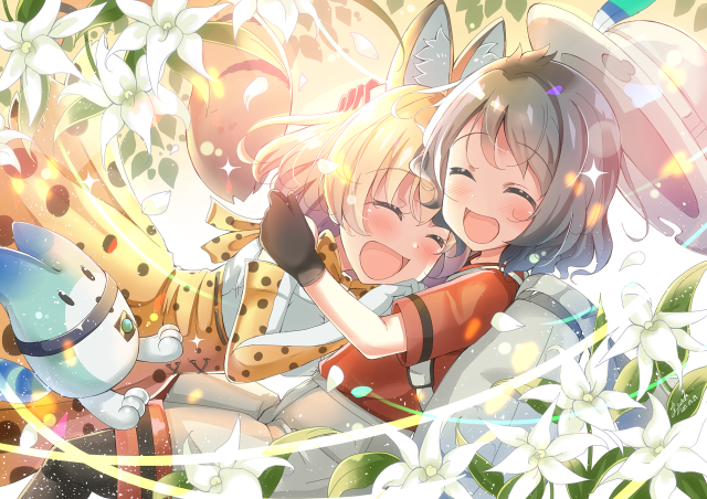 Anime characters hugging flowers leaves #2 free wallpaper - medium preview image
