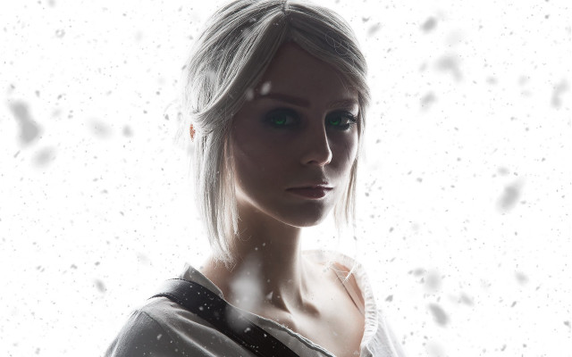 Woman white shirt green eyes free wallpaper - medium preview image
