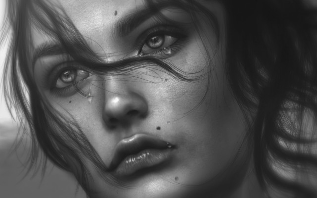 Woman blackandwhite hyperrealism face eyes free wallpaper - medium preview image