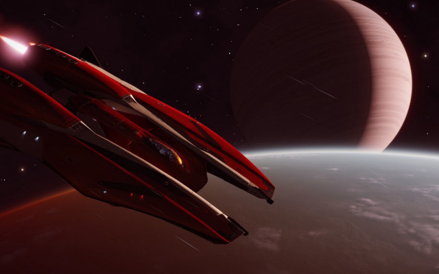 Red ship over planet cinematic free wallpaper - medium preview image
