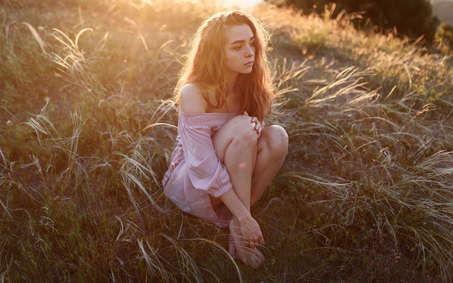 Woman sitting field autumn fireworks free wallpaper for desktop - medium preview image