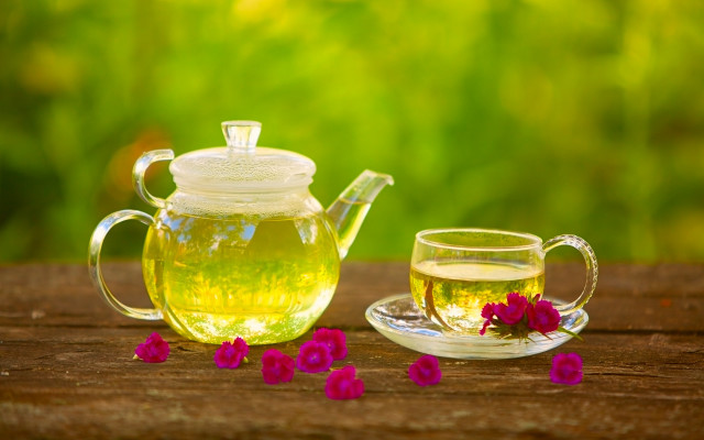 Tea pot cup flowers green free wallpaper - medium preview image