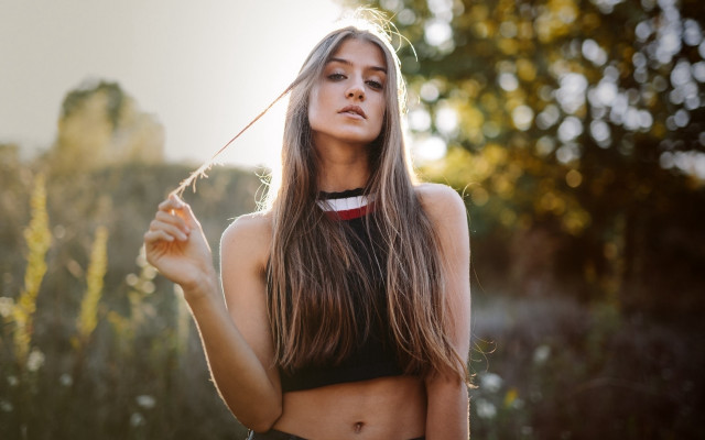 Woman long hair flower sky free wallpaper - medium preview image
