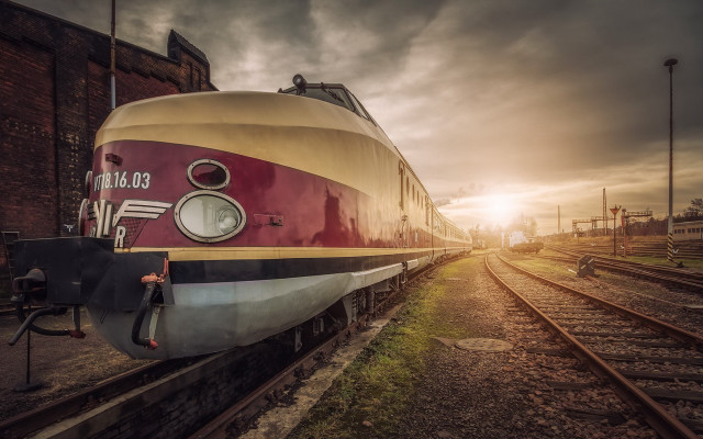 Train building sunset cloudy artdeco free wallpaper - medium preview image