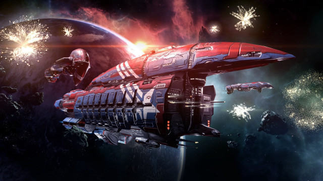 Space station fireworks planet galaxy free wallpaper - medium preview image