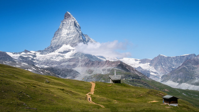 Mountain house path cliff cloud free wallpaper - medium preview image
