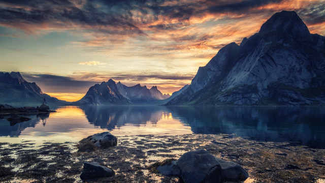 Mountain lake sunset colorful sky #2 free wallpaper - medium preview image