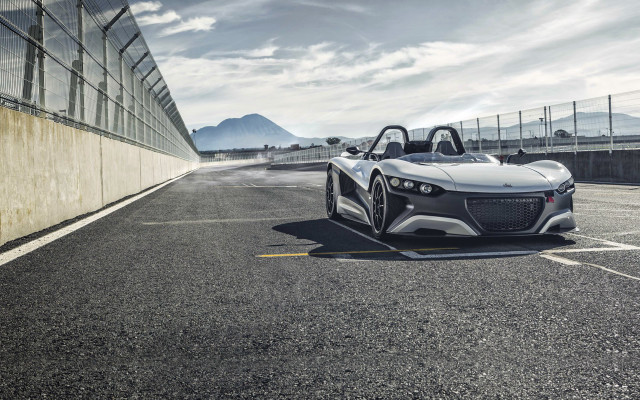 White sports car fence mountains free wallpaper - medium preview image
