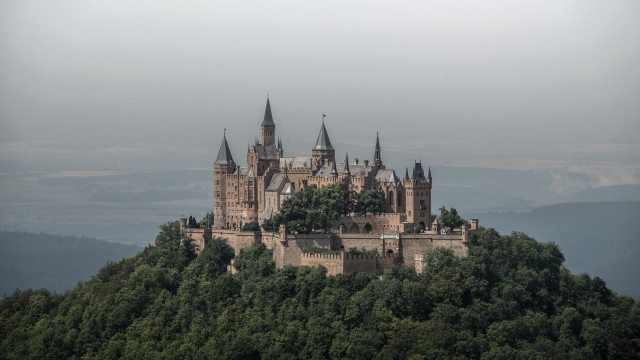 Castle hilltop towers foggy architecture free wallpaper - medium preview image