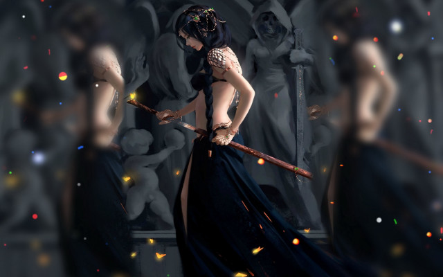 Woman dress stick statue lights free wallpaper - medium preview image