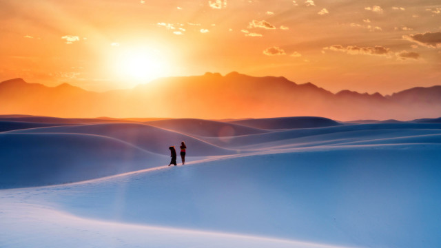 Desert sunset mountains lake lighthouse free wallpaper - medium preview image