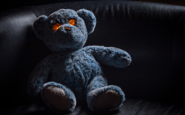 Blue teddy bear glowing eyeball free wallpaper - medium preview image