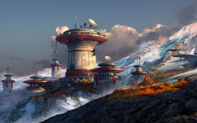 Futuristic city mountain sky clouds free wallpaper - medium preview image