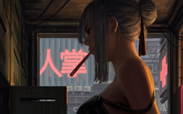 Woman cigarette room window sign free wallpaper - medium preview image