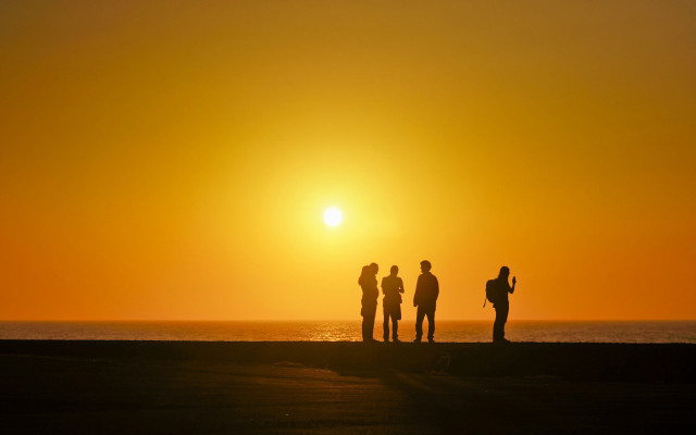 Beach sunset silhouette moon ocean free wallpaper - medium preview image