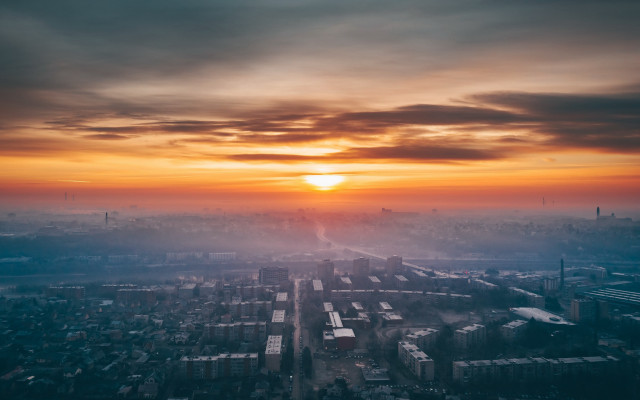 City tallbuilding cloudy sunset matte free wallpaper - medium preview image