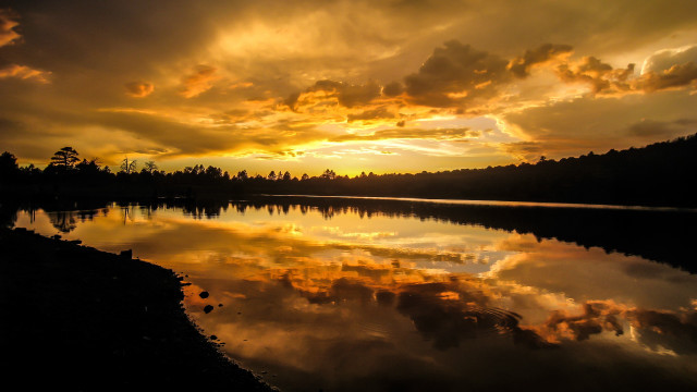 Lake sunset clouds forest matte #2 free wallpaper - medium preview image