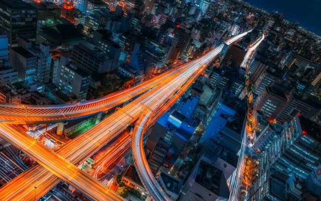 Night bridge city traffic lights free wallpaper - medium preview image