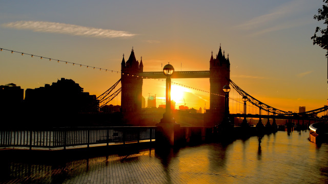 Sunset bridge cityscape building light free wallpaper - medium preview image