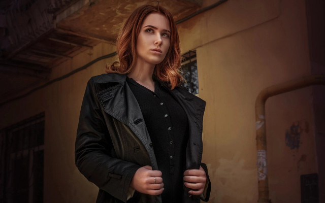 Woman black shirt black jacket free wallpaper - medium preview image