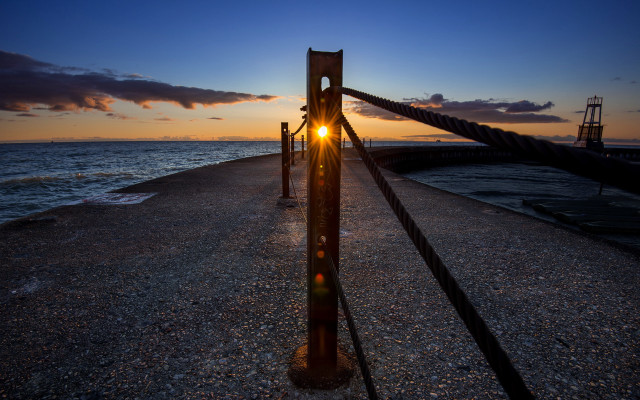 Sunset pier light fence clouds free wallpaper - medium preview image