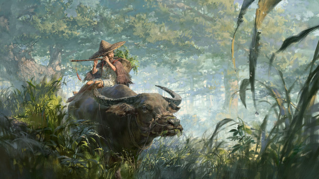 Man buffalo forest fantasy art free wallpaper - medium preview image