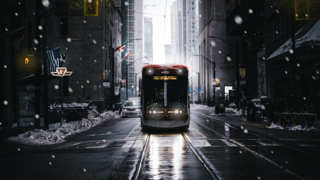 Bus snow night cityscape tiltshift free wallpaper - medium preview image
