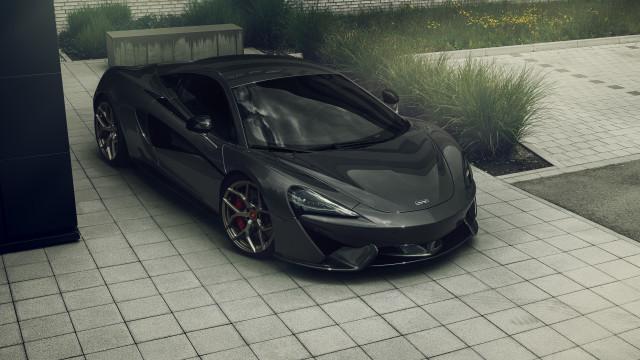 Black sports car brick driveway free wallpaper - medium preview image