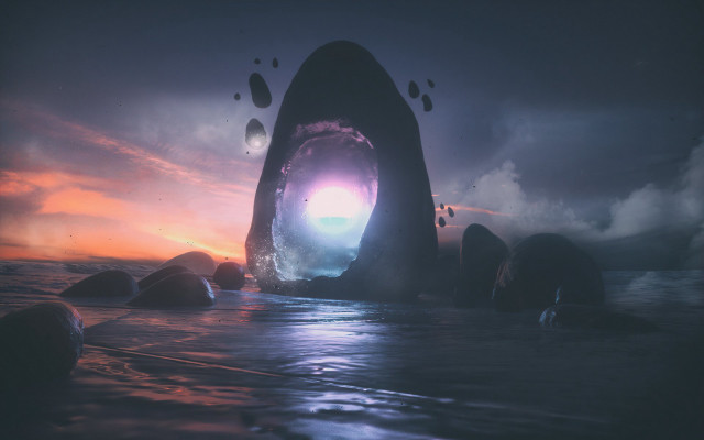 Floating object sunset 3d abstract free wallpaper - medium preview image