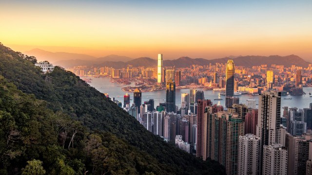 City skyline mountain water dusk free wallpaper - medium preview image